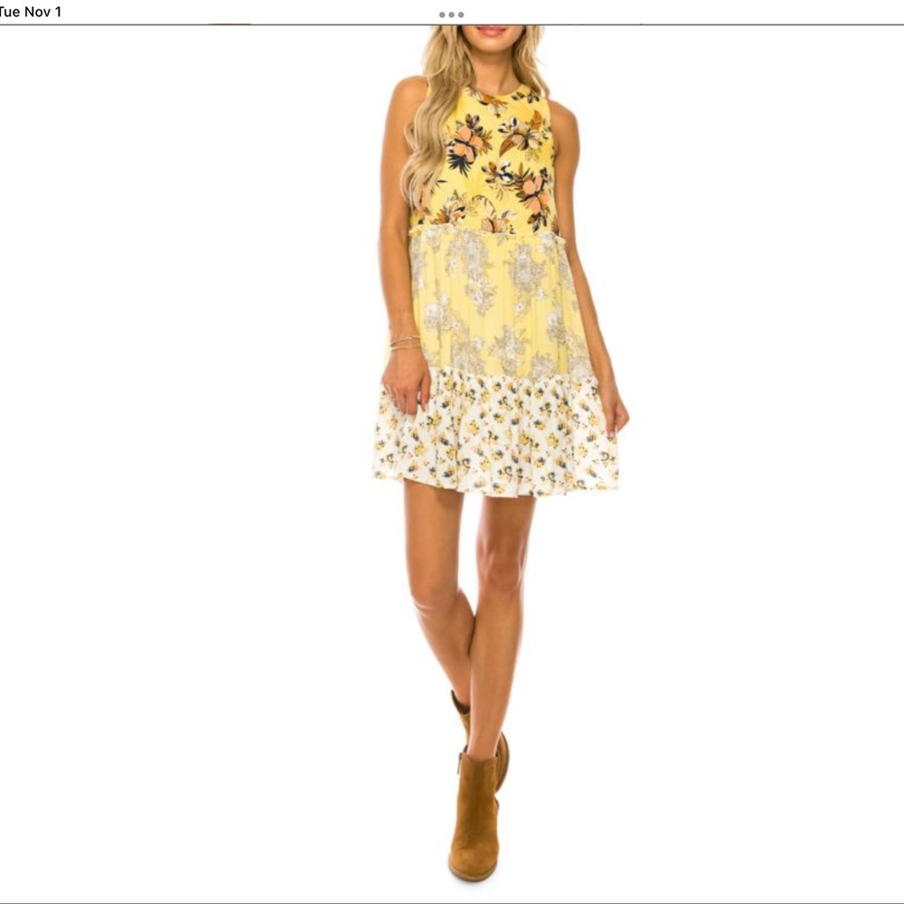 Coco Jaimeson Sleeveless Mix-printed Ruffle Tiered Babydoll mini Dress